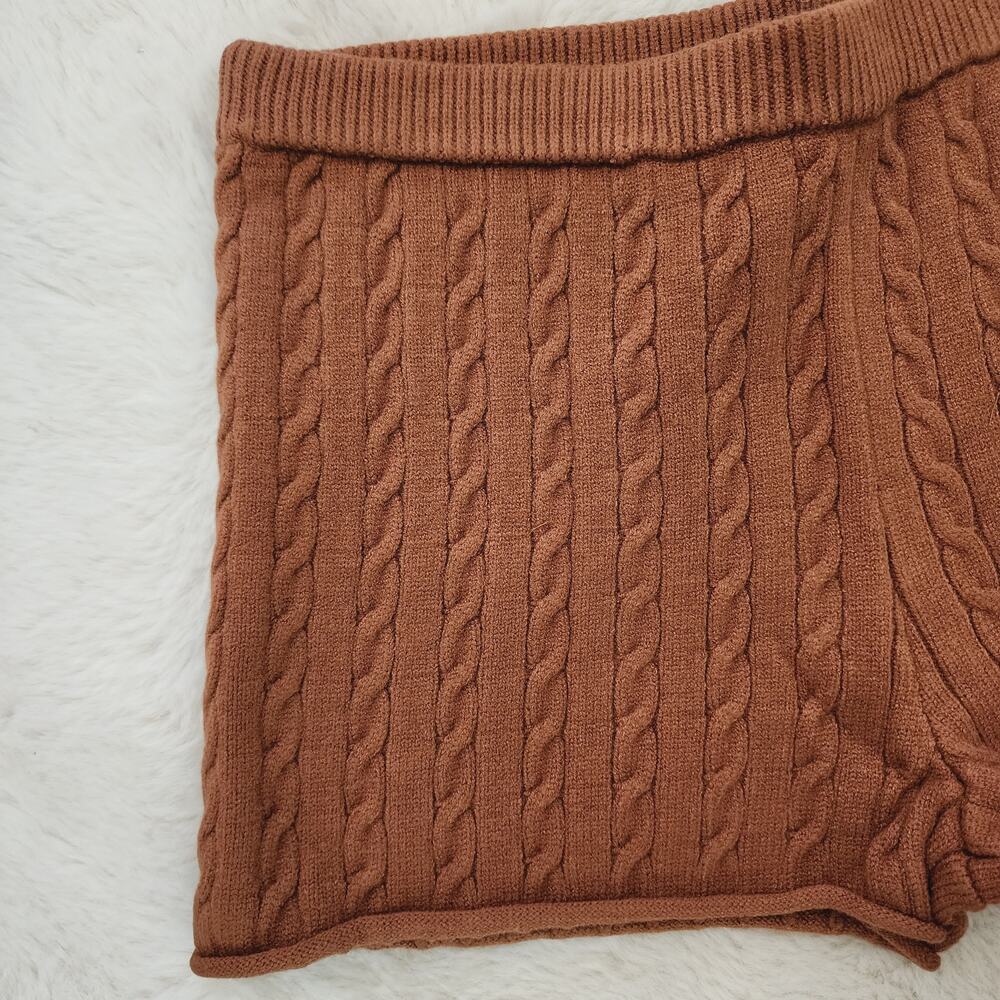 NWT Callahan Revolve Winona Cable Knit Sweater Shorts Root Beer Brown L - Picture 9 of 9